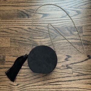 Natasha Couture Black Crossbody with gold chain and removable tassel